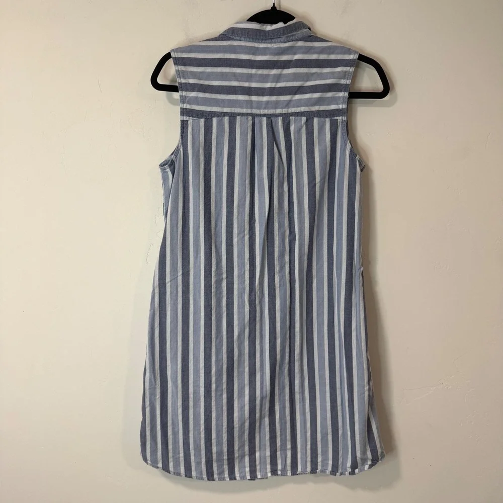 Toad&Co Womens Tank Dress Medium Blue Button Down Indigo Ridge Sleeveless Stripe - Picture 2 of 8